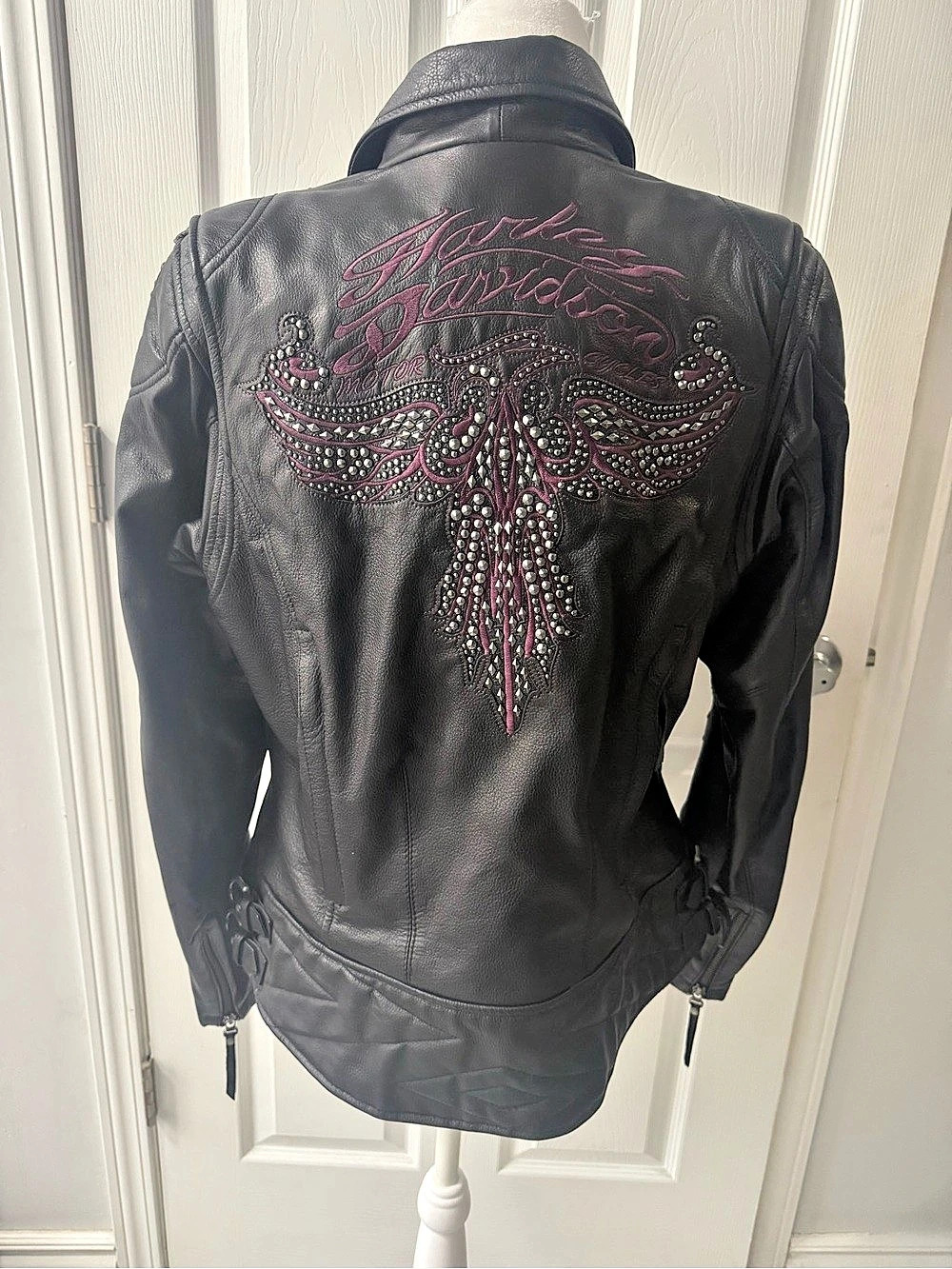Harley-Davidson Women's Starwood Purple Eagle Black Leather Jacket Medium